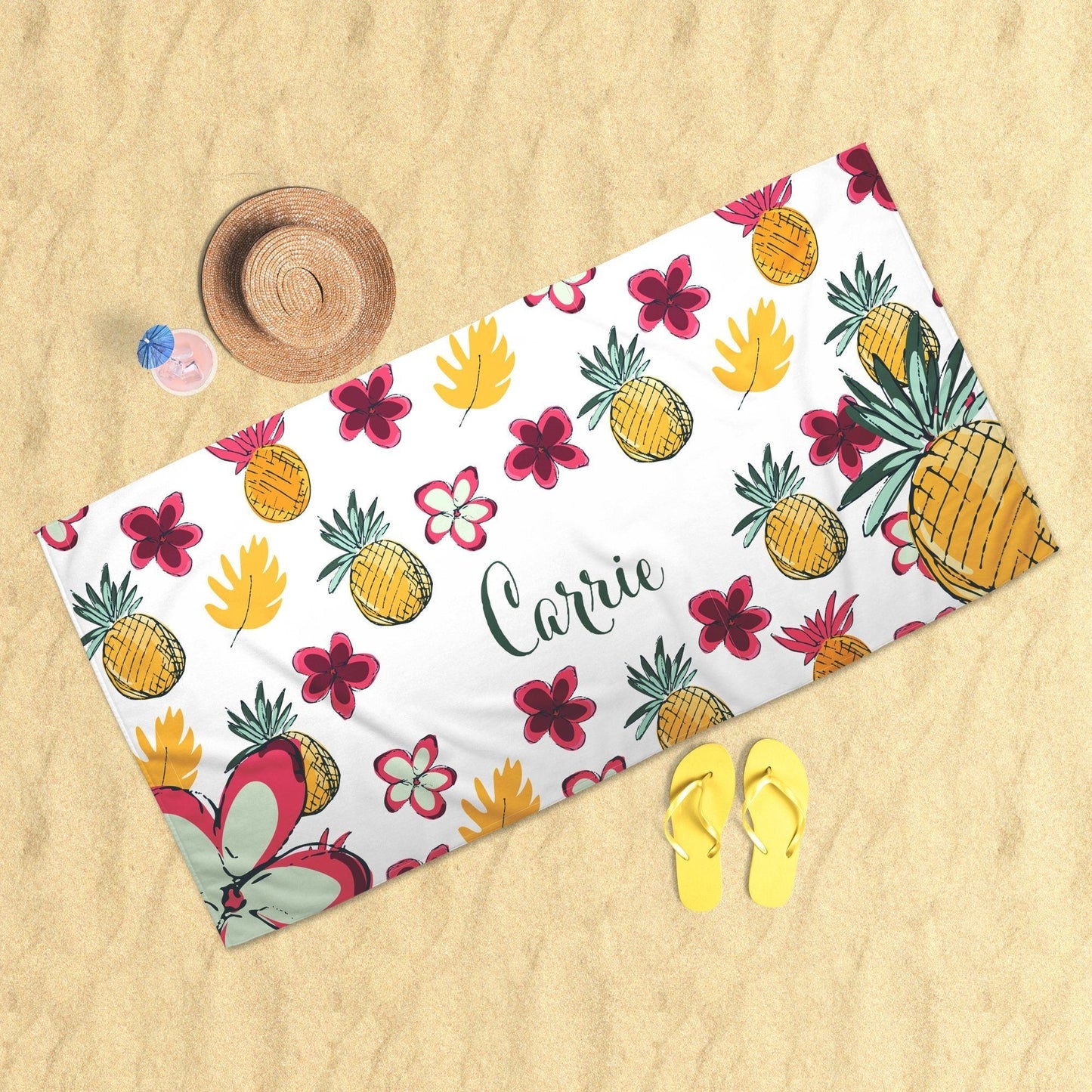 Pina Pineapple Personalized Beach Towel Beach Towel Sam + Zoey