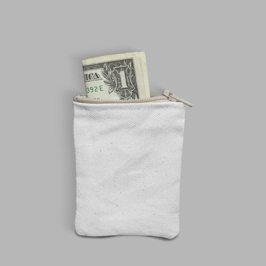 An Edge to Edge Custom Zippered Coin Purse and a dollar bill popping out