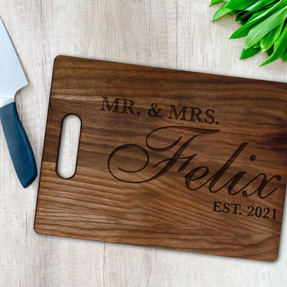 Cutting Board: Mr & Mrs Script Cutting Board Sam + Zoey