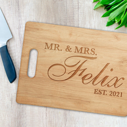 Personalized "Mr & Mrs Script" Cutting Board Cutting Board Sam + Zoey 