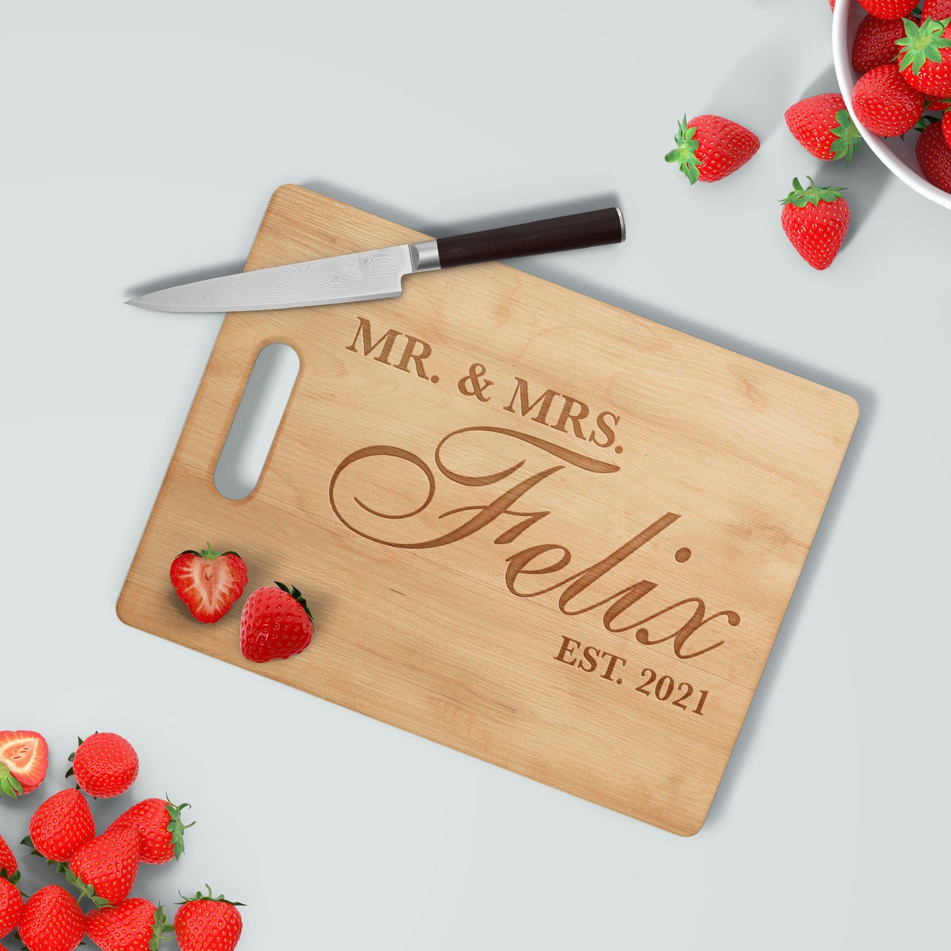 Cutting Board: Mr & Mrs Script Cutting Board Sam + Zoey Maple