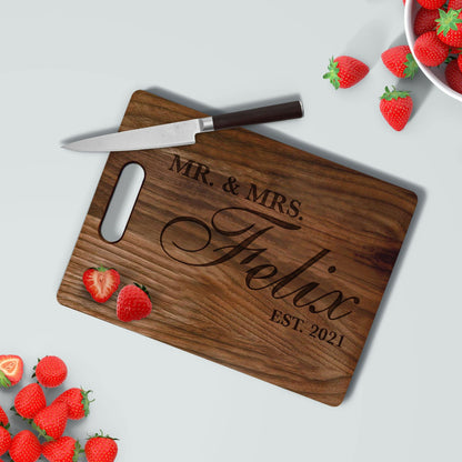 Personalized "Mr & Mrs Script" Cutting Board Cutting Board Sam + Zoey Walnut 