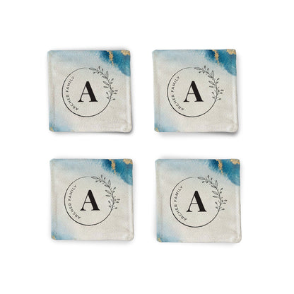 A set of 4 Personalized Agate Fabric Coasters displayed on a white surface