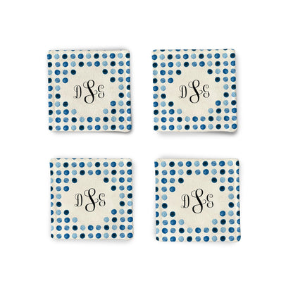 Personalized Blue Polkadot Fabric Coasters Fabric Coaster Sam + Zoey