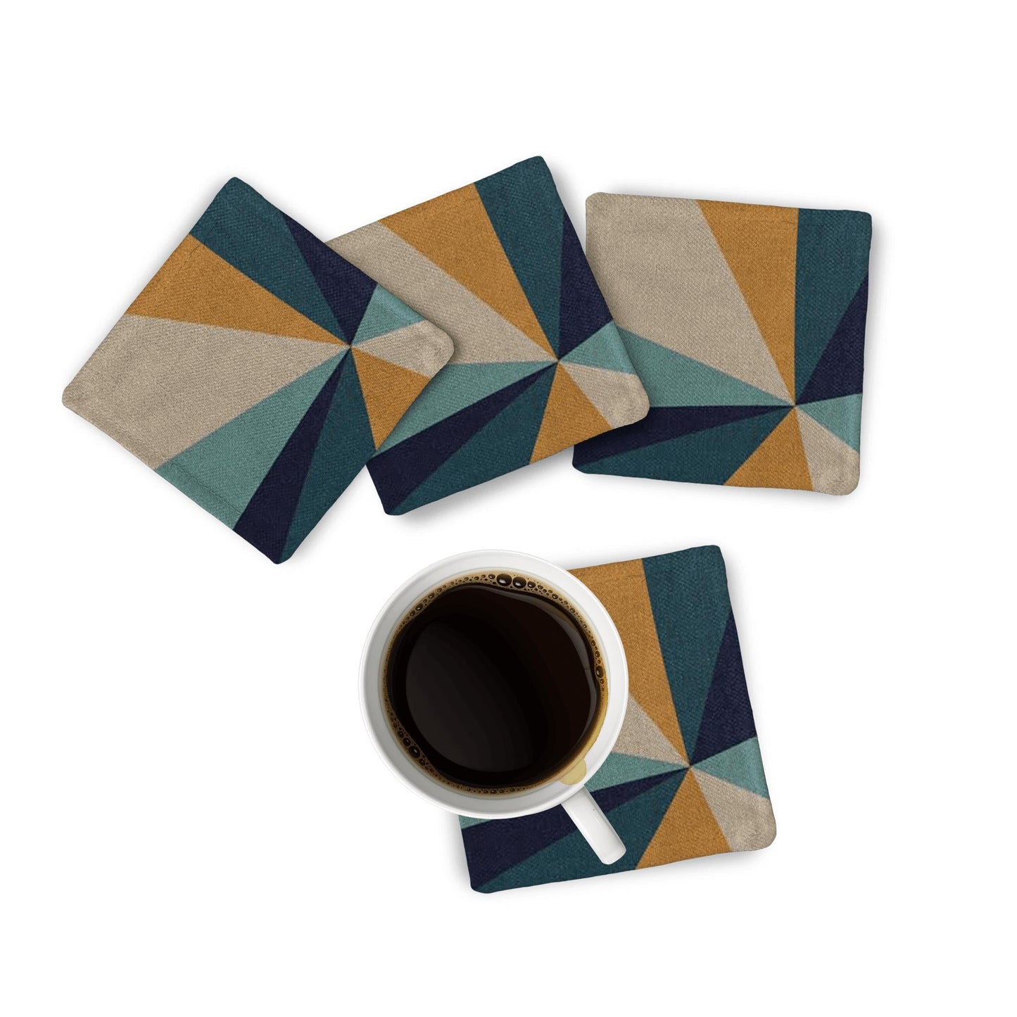 Fabric Coaster: Geometric 70's Sunrise Fabric Coaster Sam + Zoey Ice Sunrise