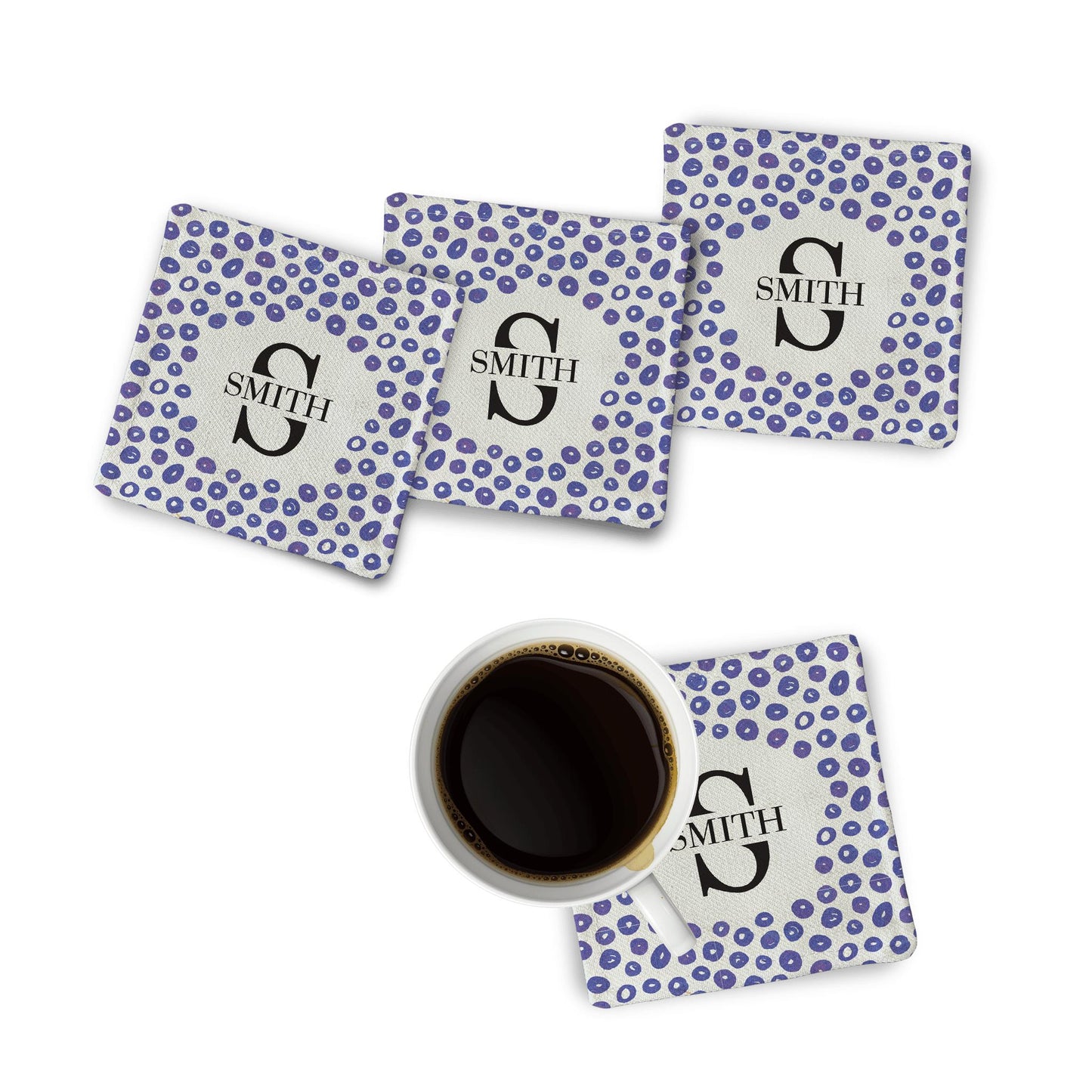 4 unit of Purple Pebble Fabric Coaster displayed on a white surface