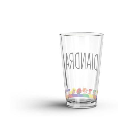 Backside of a Personalized Faces of LGBTQ Pride Glass Tumbler Glass, on a white background