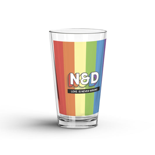 A Personalized LGBTQ Pride Block Glass Tumbler Glass displayed on a white surface