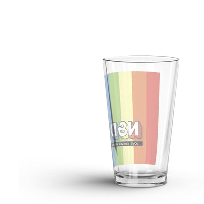 Backside of a Personalized LGBTQ Pride Block Glass Tumbler Glass on a white background