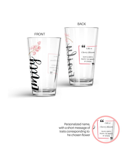 Personalized Special Flower Glass Tumbler Glass Tumbler Sam + Zoey Cherry Blossom