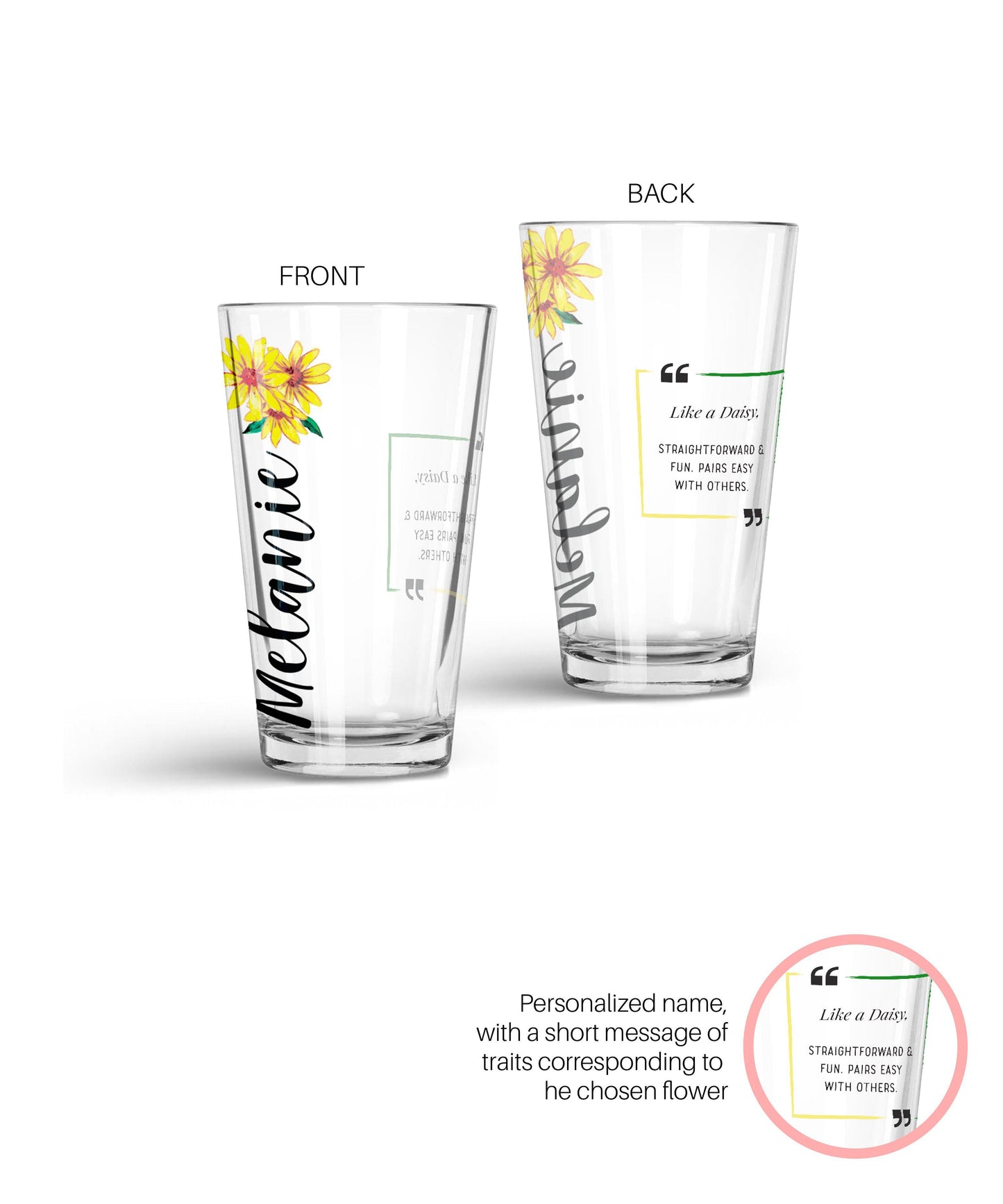 Personalized Special Flower Glass Tumbler Glass Tumbler Sam + Zoey Daisy