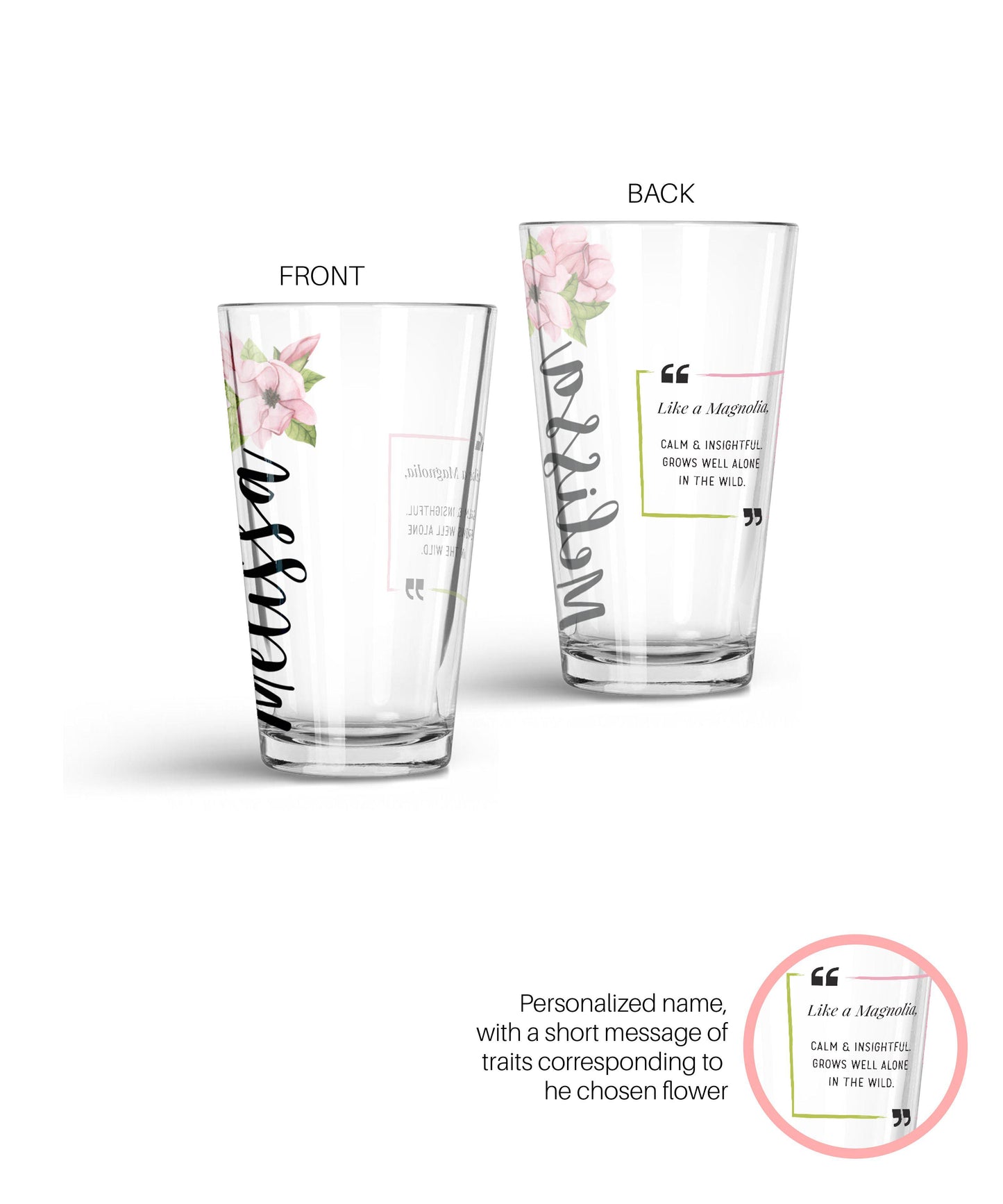 Personalized Special Flower Glass Tumbler Glass Tumbler Sam + Zoey Magnolia