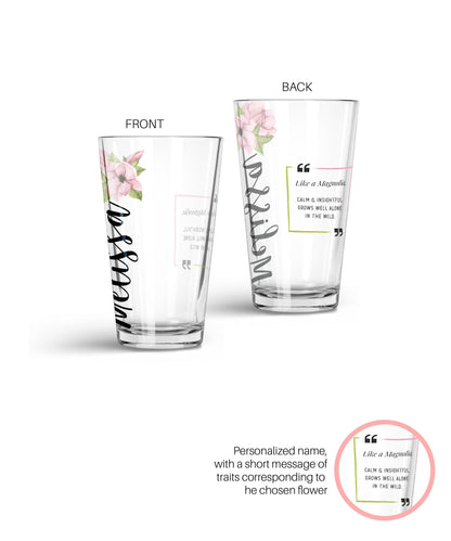 Personalized Special Flower Glass Tumbler Glass Tumbler Sam + Zoey Magnolia