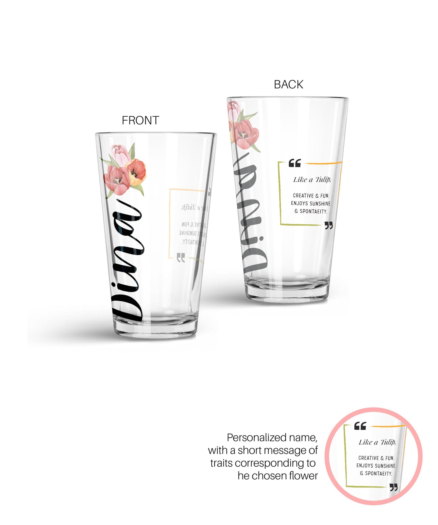 Personalized Special Flower Glass Tumbler Glass Tumbler Sam + Zoey Tulip