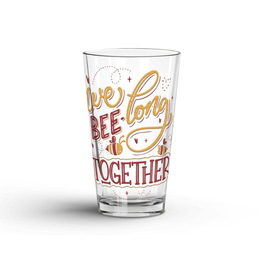 We Bee Long Together transparent Tumbler Glass being shown in a white background