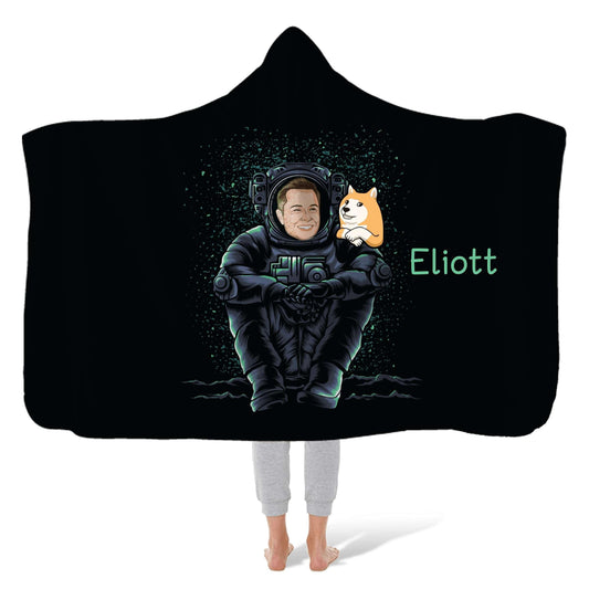 Hooded Fleece Blanket: Dogecoin Elon Astronaut Hooded Fleece Blanket Sam + Zoey