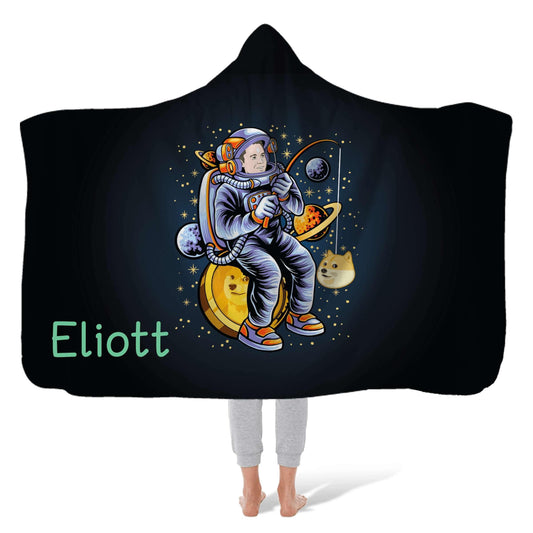 Hooded Fleece Blanket: Dogecoin Elon Fishing Hooded Fleece Blanket Sam + Zoey