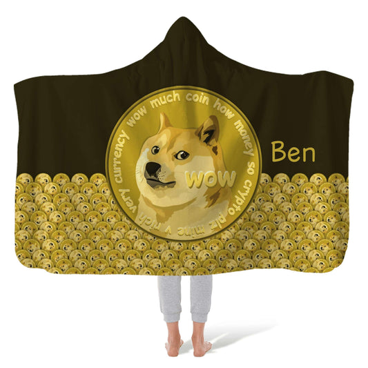 Hooded Fleece Blanket: Dogecoin Shibu Inu Coin Hooded Fleece Blanket Sam + Zoey