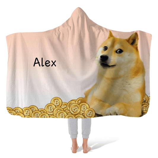 Hooded Fleece Blanket: Dogecoin Shibu Inu Coins Hooded Fleece Blanket Sam + Zoey