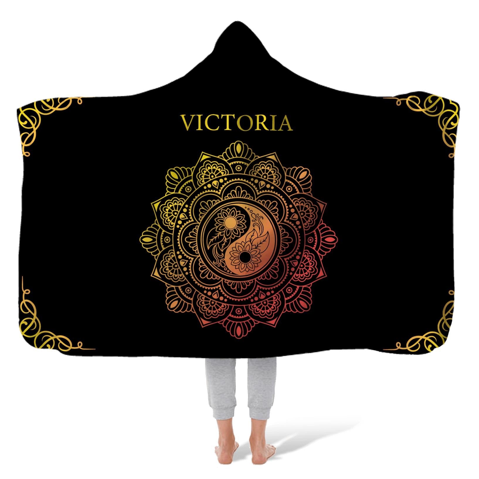 Hooded Fleece Blanket: Gold Lotus Hooded Fleece Blanket Sam + Zoey