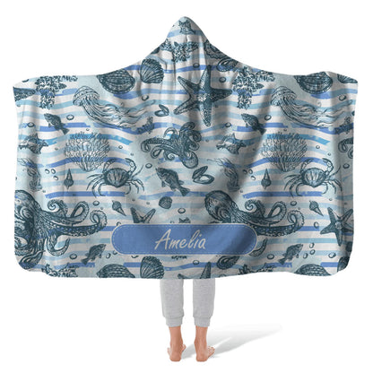 Hooded Fleece Blanket: Sealife Hooded Fleece Blanket Sam + Zoey