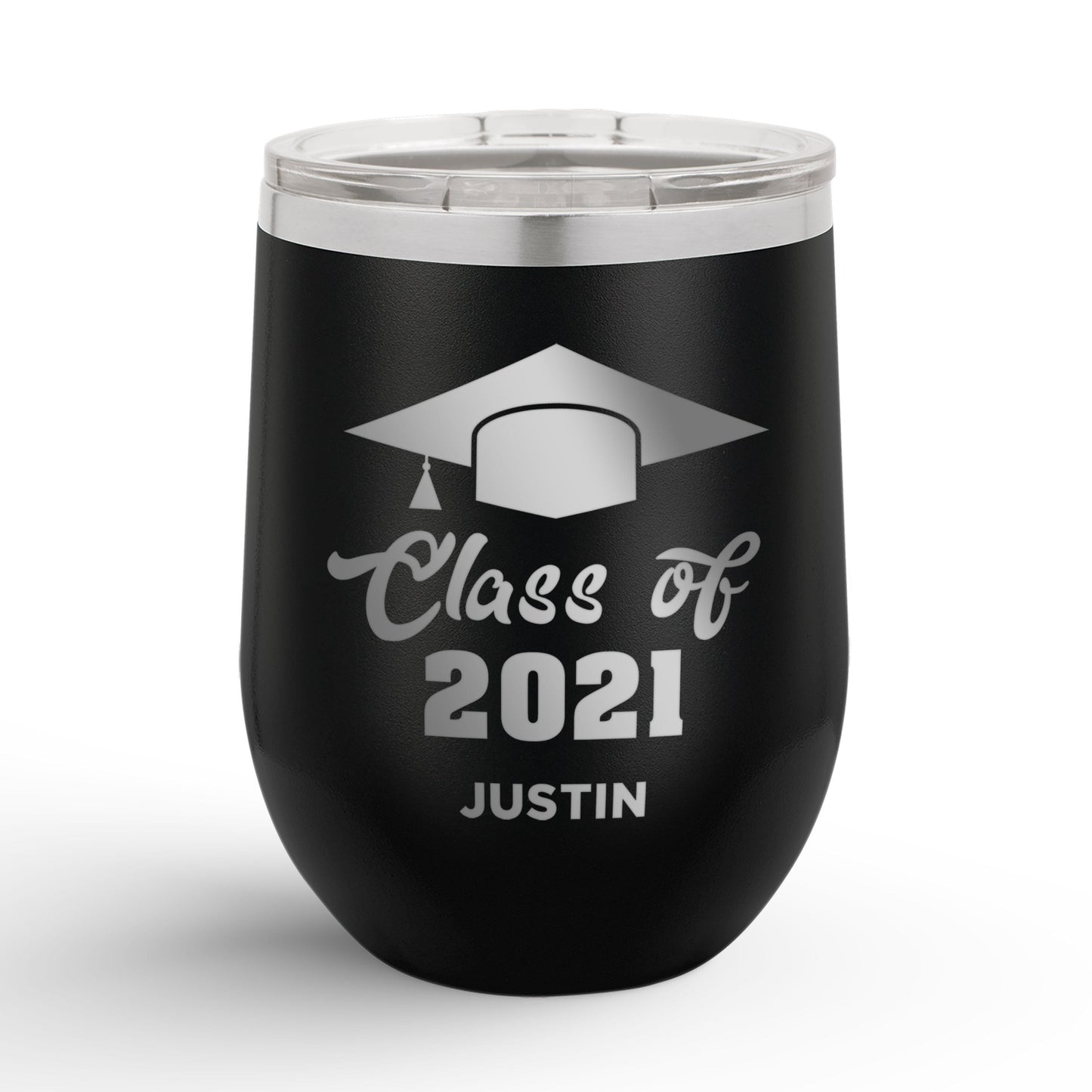 Personalized Graduation Cap Class Of 12oz Insulated Wine Tumbler Insulated Tumbler Sam + Zoey Black