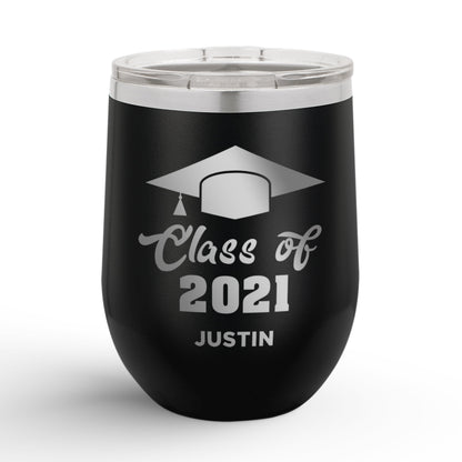 Personalized Graduation Cap Class Of 12oz Insulated Wine Tumbler Insulated Tumbler Sam + Zoey Black