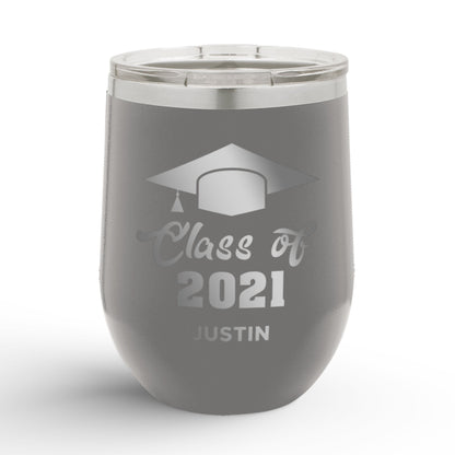 Personalized Graduation Cap Class Of 12oz Insulated Wine Tumbler Insulated Tumbler Sam + Zoey Dark Gray