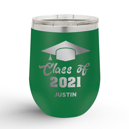 Personalized Graduation Cap Class Of 12oz Insulated Wine Tumbler Insulated Tumbler Sam + Zoey Green