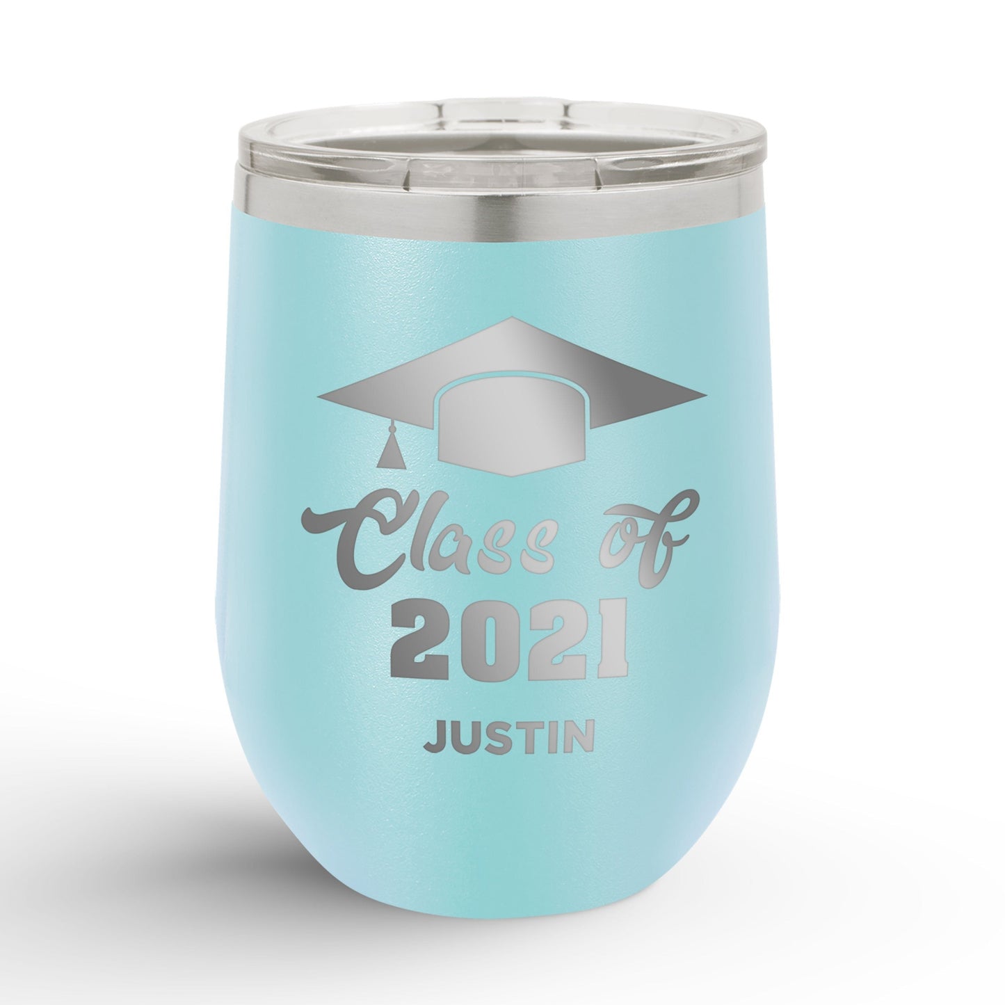 Personalized Graduation Cap Class Of 12oz Insulated Wine Tumbler Insulated Tumbler Sam + Zoey Light Blue