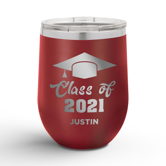 Personalized Graduation Cap Class Of 12oz Insulated Wine Tumbler Insulated Tumbler Sam + Zoey Maroon