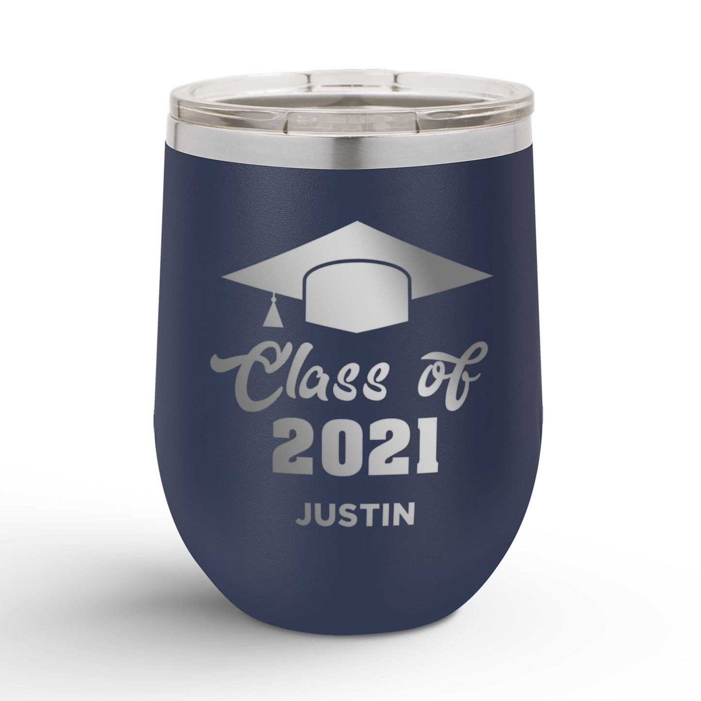 Personalized Graduation Cap Class Of 12oz Insulated Wine Tumbler Insulated Tumbler Sam + Zoey Navy Blue