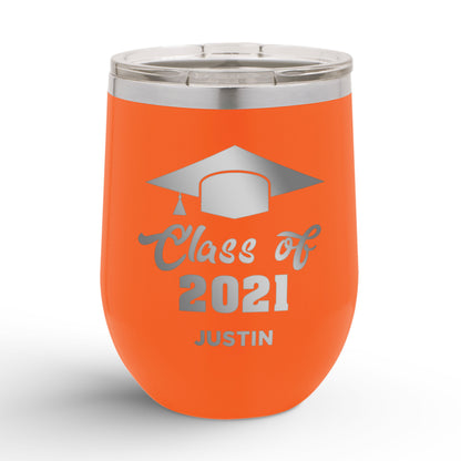 Personalized Graduation Cap Class Of 12oz Insulated Wine Tumbler Insulated Tumbler Sam + Zoey Orange