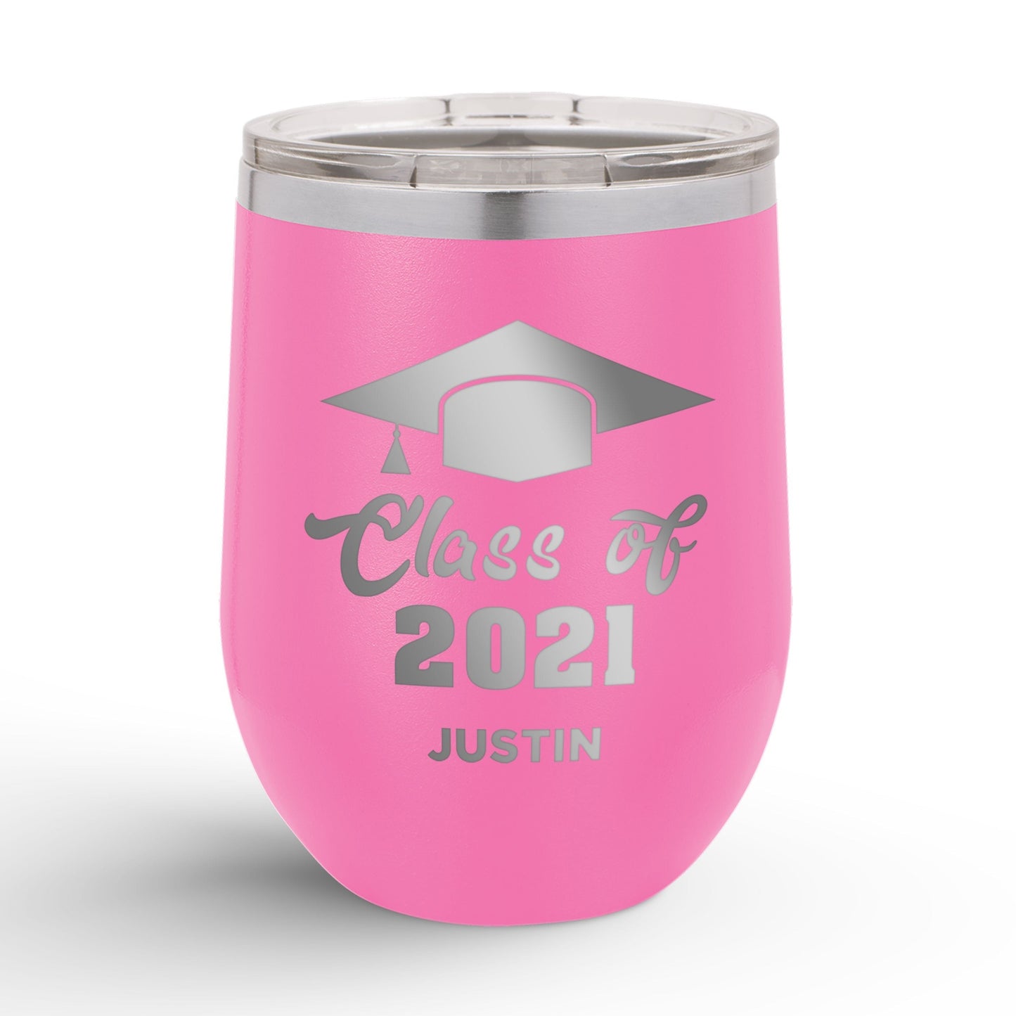 Personalized Graduation Cap Class Of 12oz Insulated Wine Tumbler Insulated Tumbler Sam + Zoey Pink