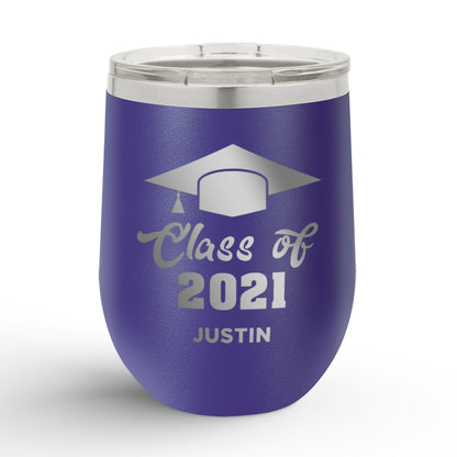 Personalized Graduation Cap Class Of 12oz Insulated Wine Tumbler Insulated Tumbler Sam + Zoey Purple