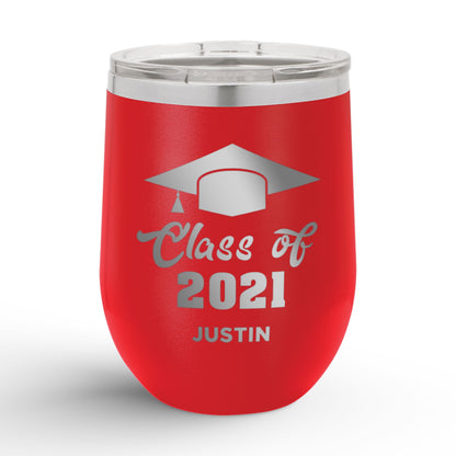 Personalized Graduation Cap Class Of 12oz Insulated Wine Tumbler Insulated Tumbler Sam + Zoey Red