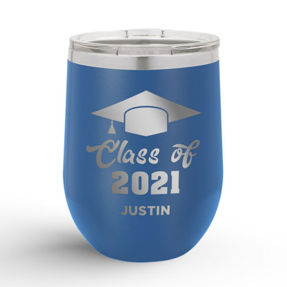 Personalized Graduation Cap Class Of 12oz Insulated Wine Tumbler Insulated Tumbler Sam + Zoey Royal Blue