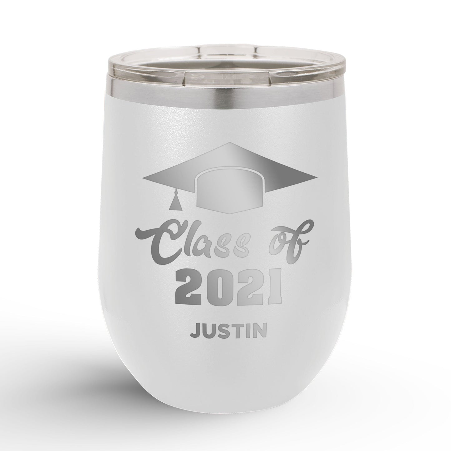 Personalized Graduation Cap Class Of 12oz Insulated Wine Tumbler Insulated Tumbler Sam + Zoey White