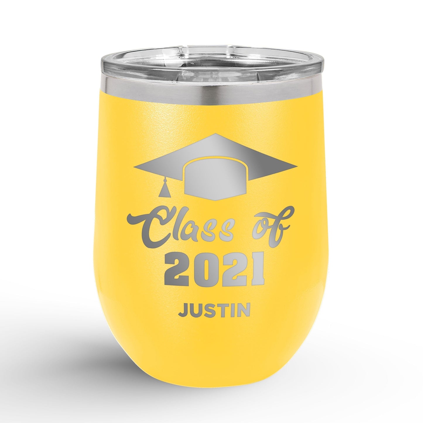 Personalized Graduation Cap Class Of 12oz Insulated Wine Tumbler Insulated Tumbler Sam + Zoey Yellow