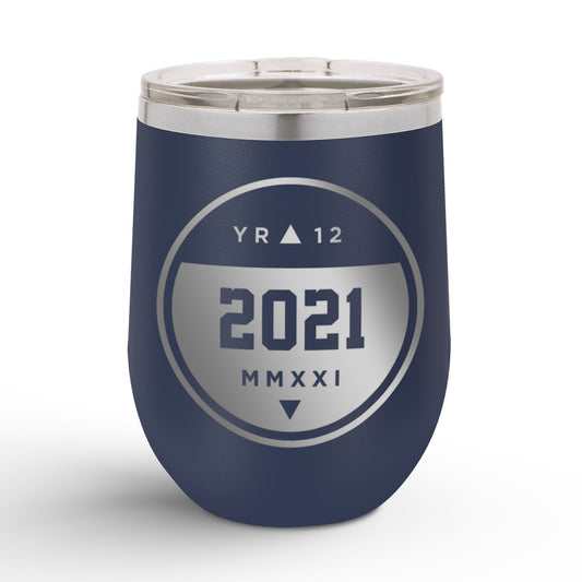 Personalized Graduation Circle Crest 12oz Insulated Wine Tumbler Insulated Tumbler Sam + Zoey Navy Blue