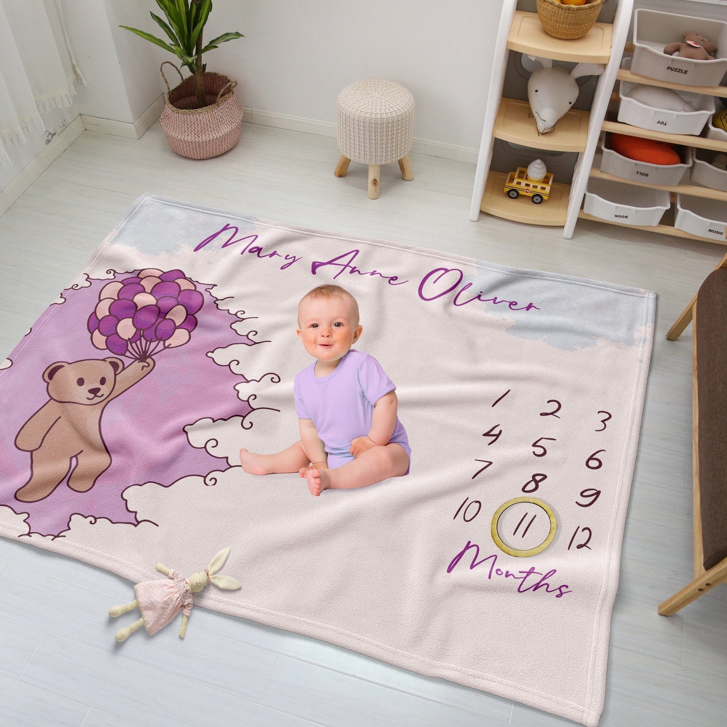 Baby Bear Balloons BG Printed Fleece Milestone Blanket Milestone Blanket Sam + Zoey