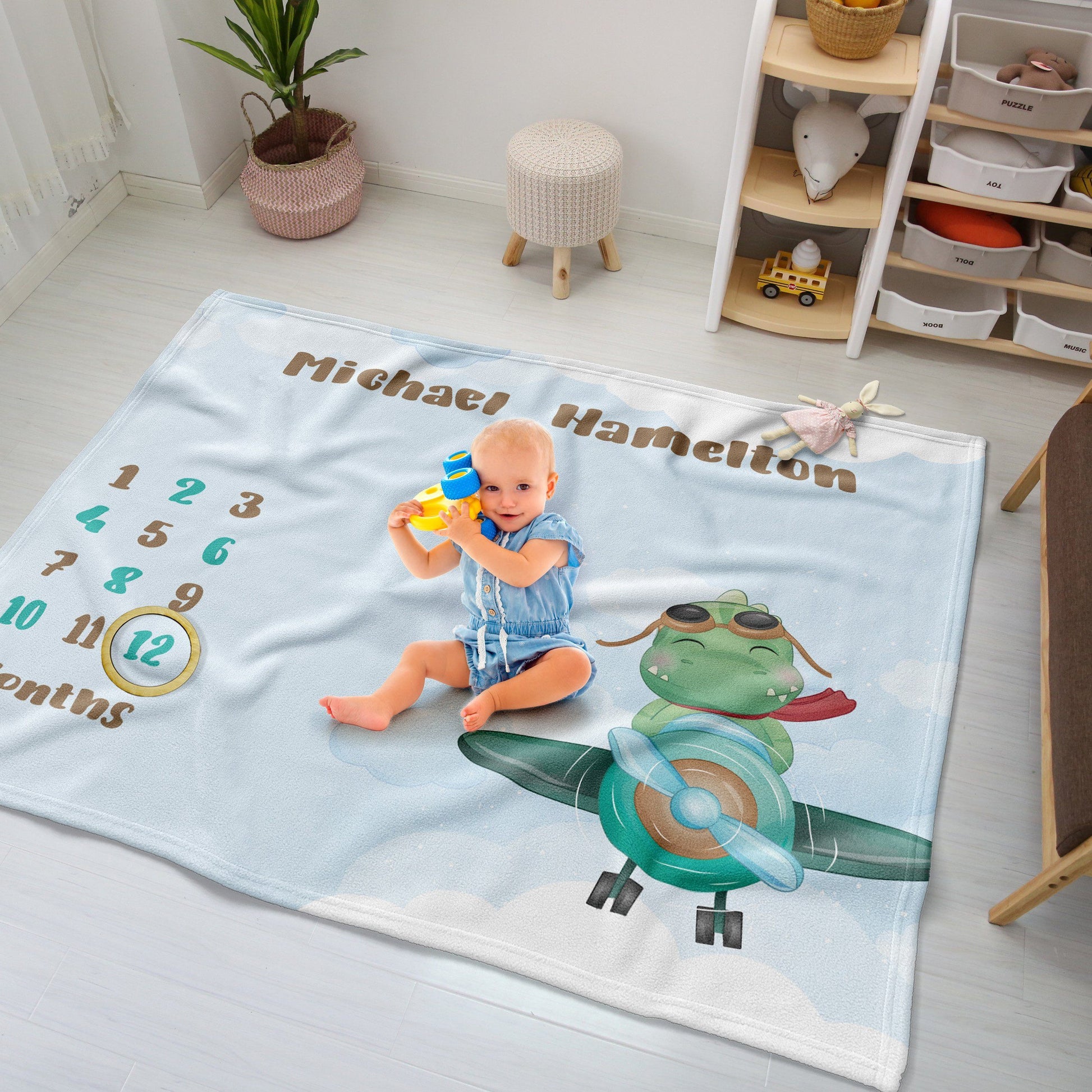 Baby Dinosaur BB Printed Fleece Milestone Blanket Milestone Blanket Sam + Zoey