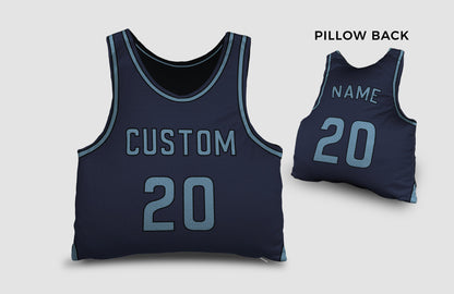 Front and backside of a Personalized Basketball Jersey Pillow in Sky blue-Royal color 