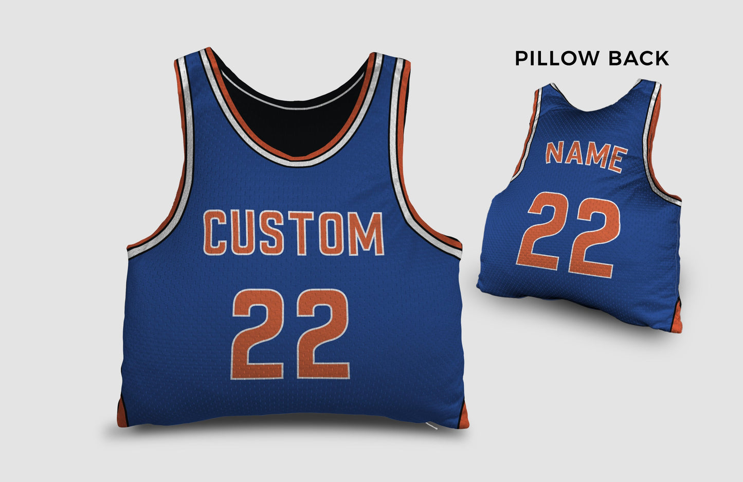 Front and backside of a Personalized Basketball Jersey Pillow in Red-White-Blue color 