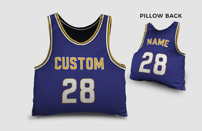 Front and backside of a Personalized Basketball Jersey Pillow in Royal-Yellow-White color 