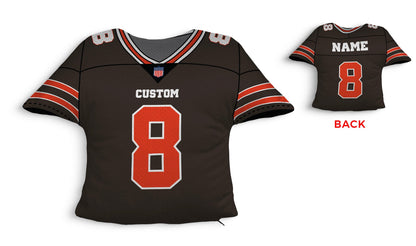 Front and backside of a Personalized Football Jersey Pillow in Black-Red-White color