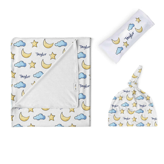 Swaddle Set: Moon & Stars Swaddle Set Sam + Zoey Blue