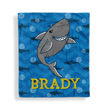 Cute Shark with Bubbles Custom Kids Fleece Throw Blanket Sam + Zoey