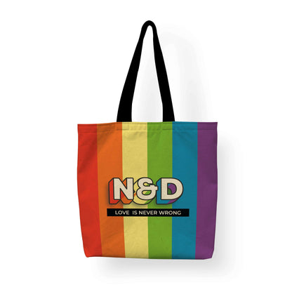 An LGBTQ Pride Block Tote with customized design and tagline